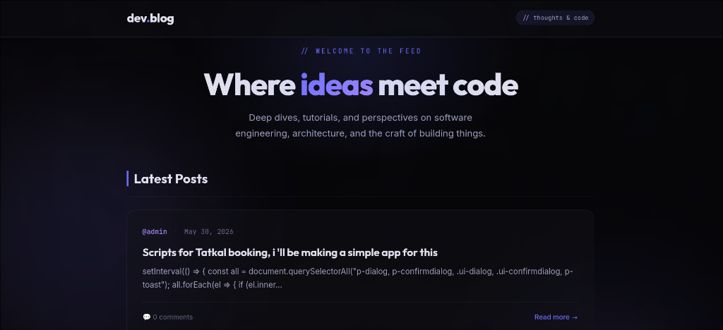 Blog API interface — Where ideas meet code feed layout